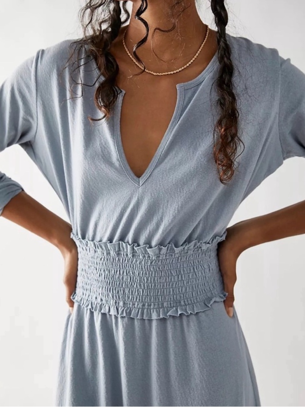 Free People New Hope Smocked Waist V Neck Maxi Dress- NWT - Picture 3 of 6